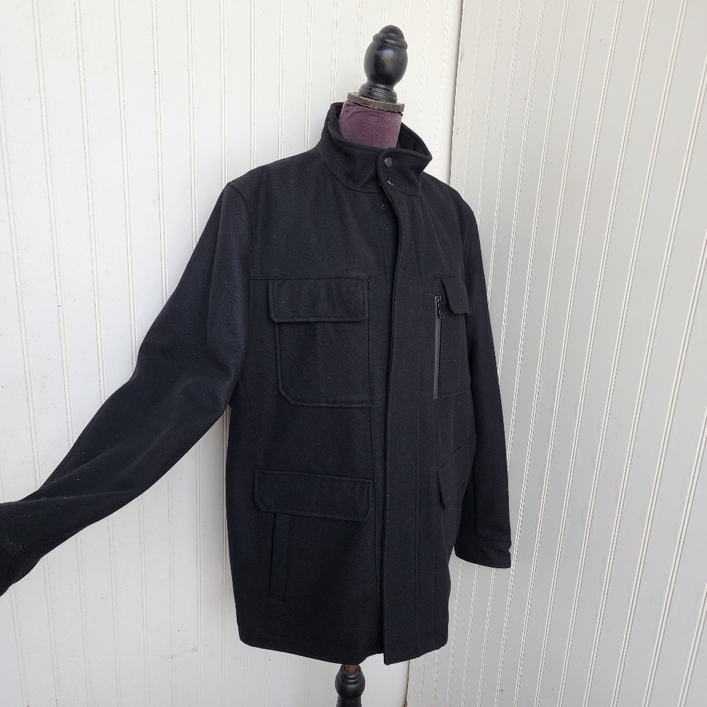 Michael Kors Mens XL Coat Black Wool Blend Pocket Jacket Quilted Lined Full Zip